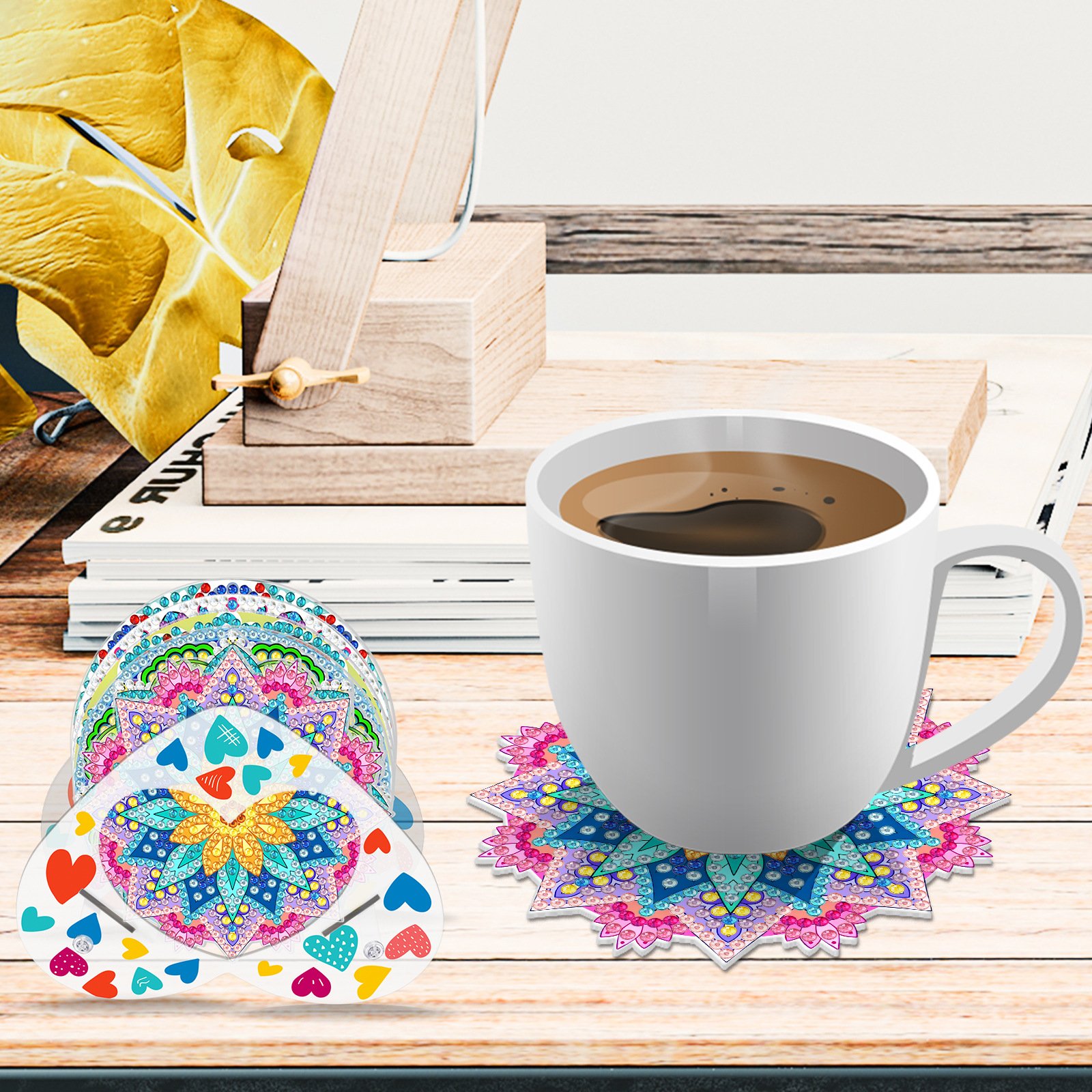 Custom rhinestones PVC diamond painting coasters With PVC stand 5D DIY Diamond Art Painting Kit Coasters