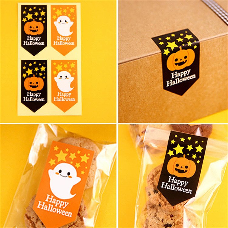 Foreign trade Halloween stickers cute skull pumpkin self-adhesive sealing paste candy bag cookie box decoration 8 pieces 3.5*7cm