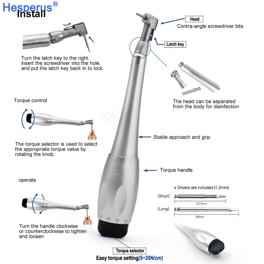 Universal Dental Implant Torque Wrench with 12 Driver Head Kit Hand Driver Screw Handpiece Dentistry Repair Tools