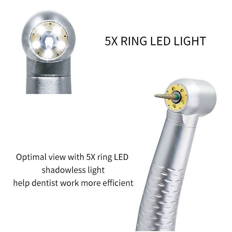 5 LED Dental Shadowless Handpiece E-Generator High Speed Handpiece Ceramic Bearing Cartridge Air Turbine 5 Water Spray