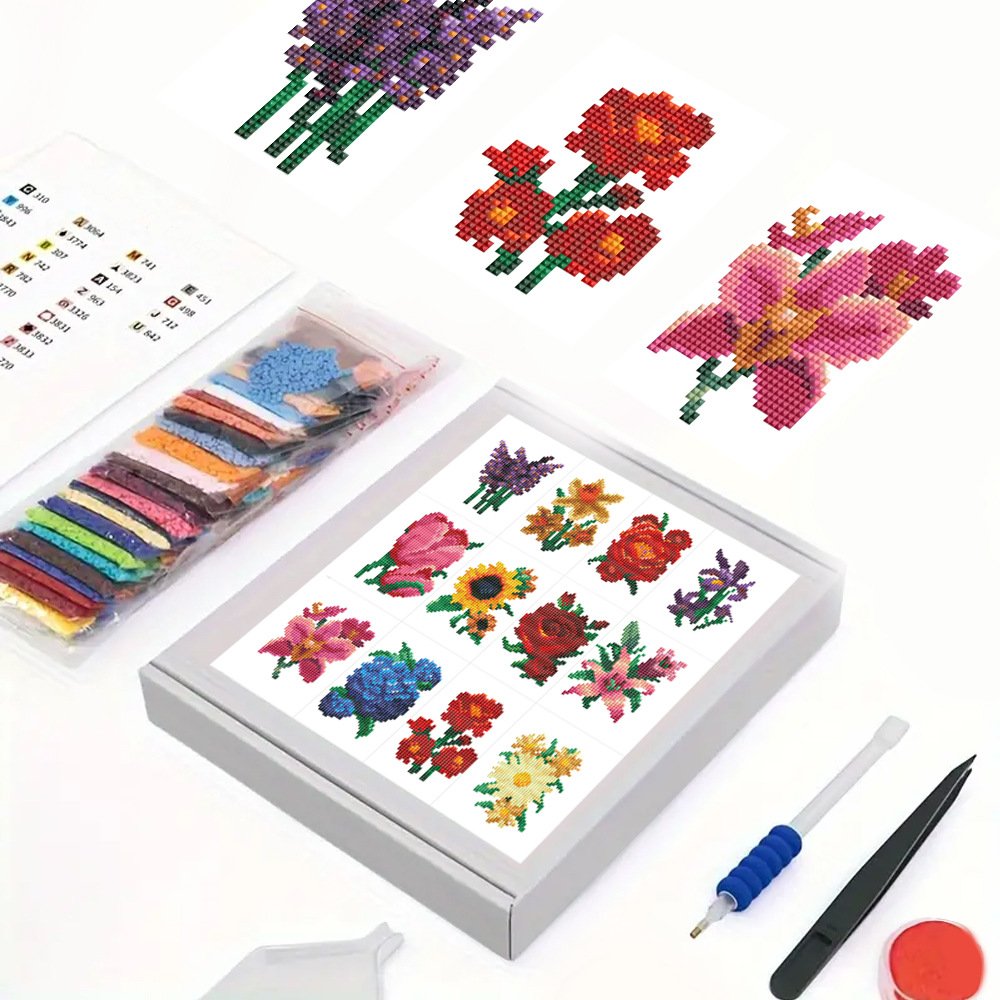 12pcs Flower 5D Diamond Painting Partial Square Diamond Art Embroidery Kits
