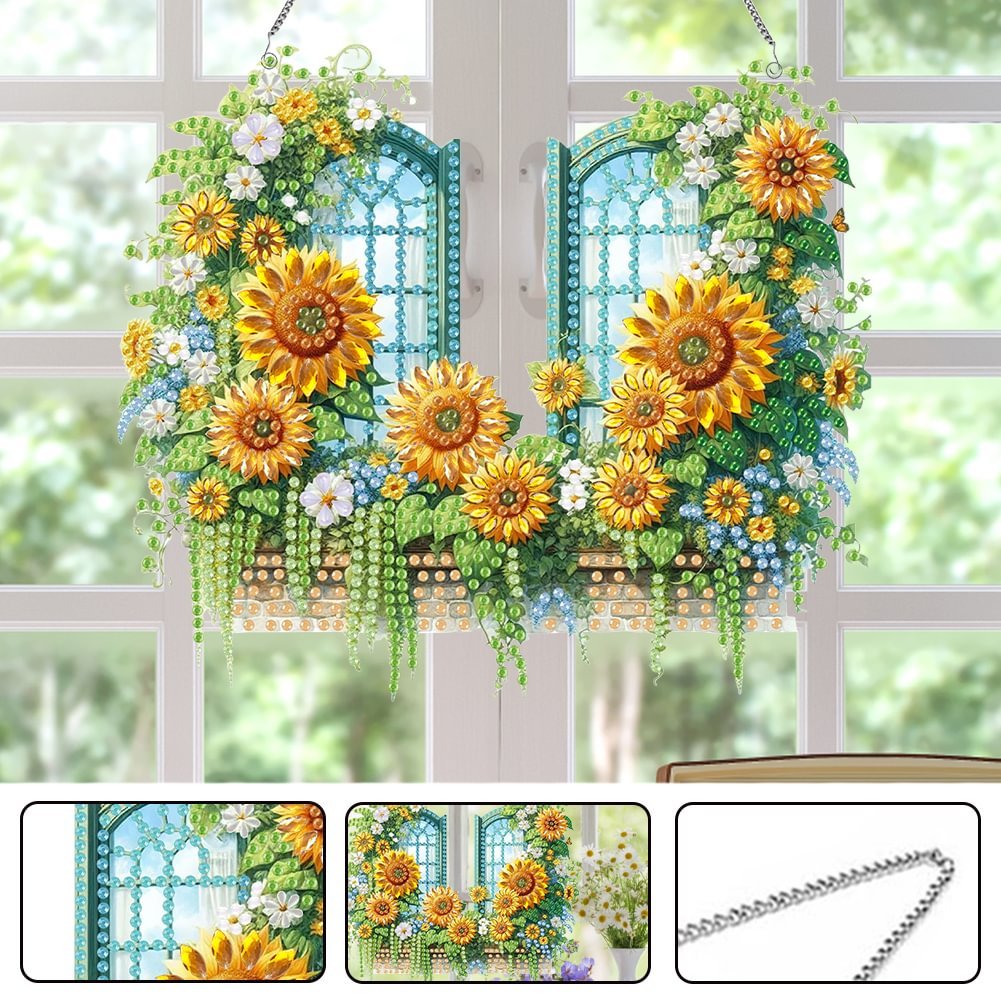 Custom DIY Sunflower Special Shaped Diamond Painting Hanging Ornament Acrylic Diamond Painting Irregular Pendant