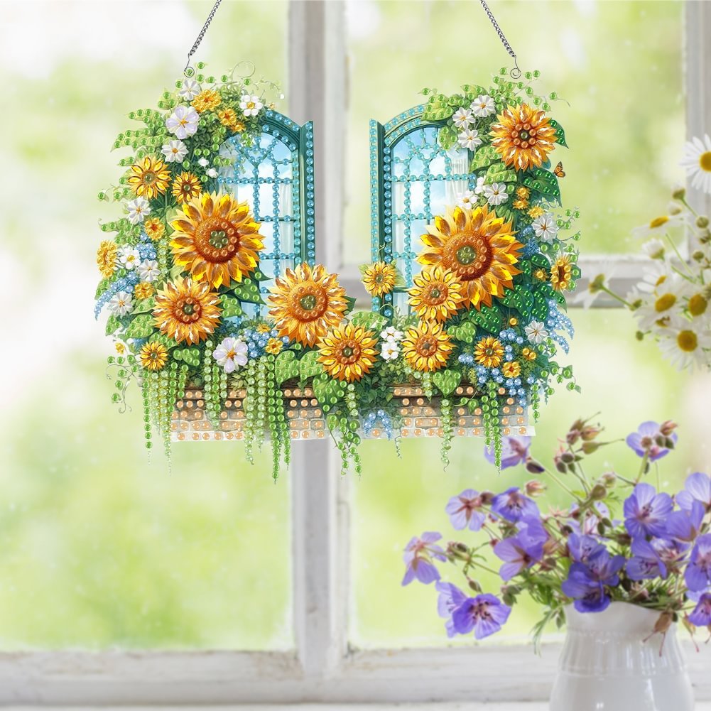 Custom DIY Sunflower Special Shaped Diamond Painting Hanging Ornament Acrylic Diamond Painting Irregular Pendant