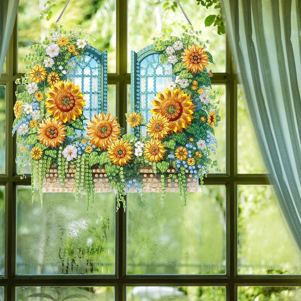 Custom DIY Sunflower Special Shaped Diamond Painting Hanging Ornament Acrylic Diamond Painting Irregular Pendant