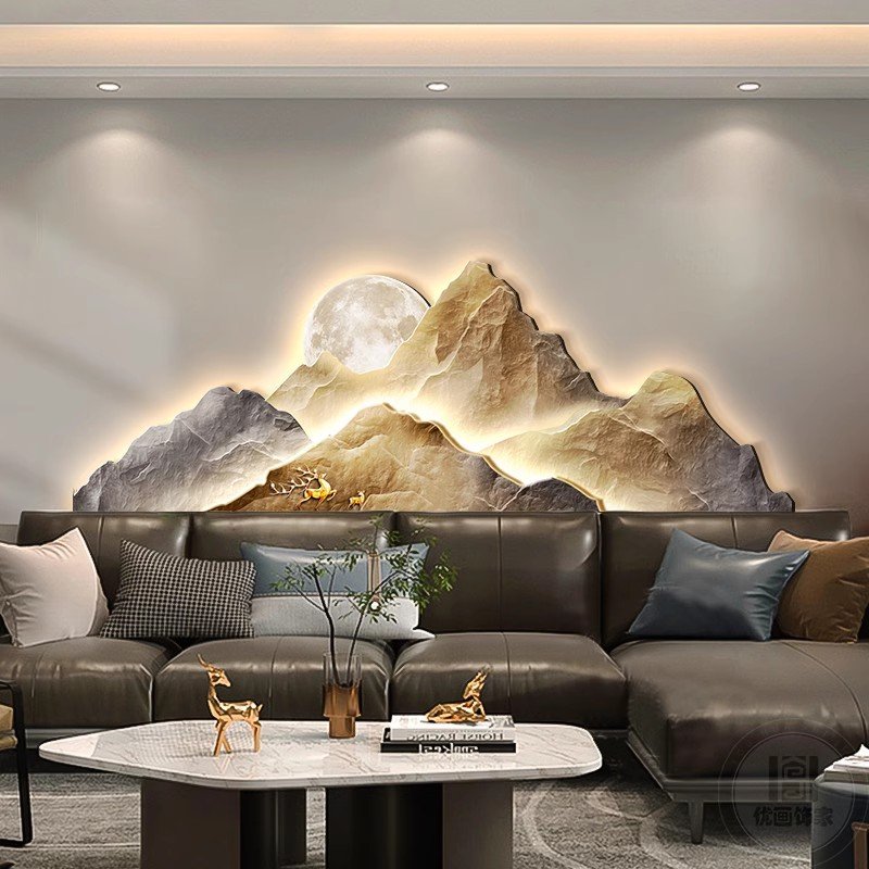 Peak mural with light diamond paintings laser engraving crystal porcelain painting wall art home decor