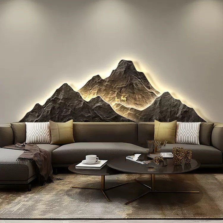 Peak mural with light diamond paintings laser engraving crystal porcelain painting wall art home decor