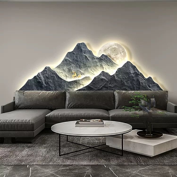 Peak mural with light diamond paintings laser engraving crystal porcelain painting wall art home decor