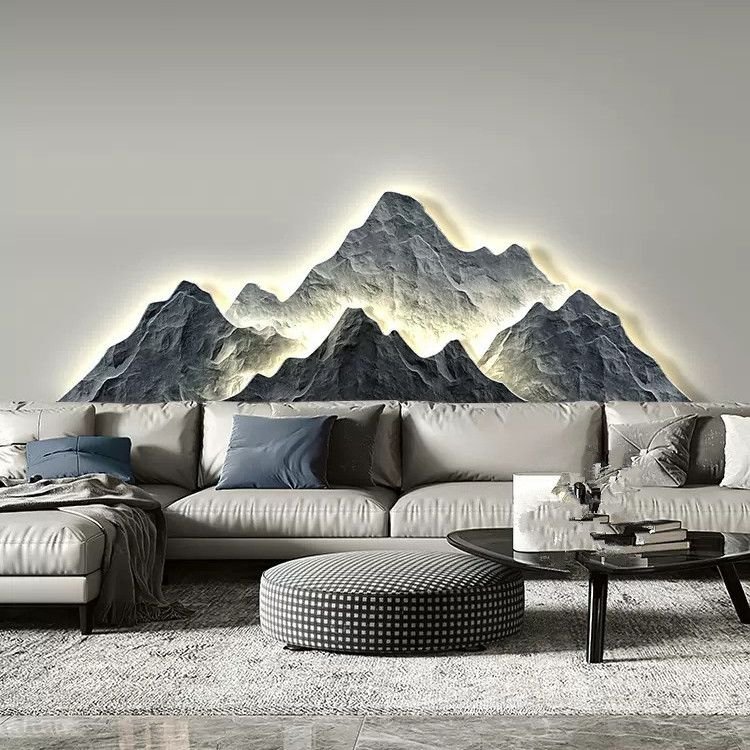 Peak mural with light diamond paintings laser engraving crystal porcelain painting wall art home decor