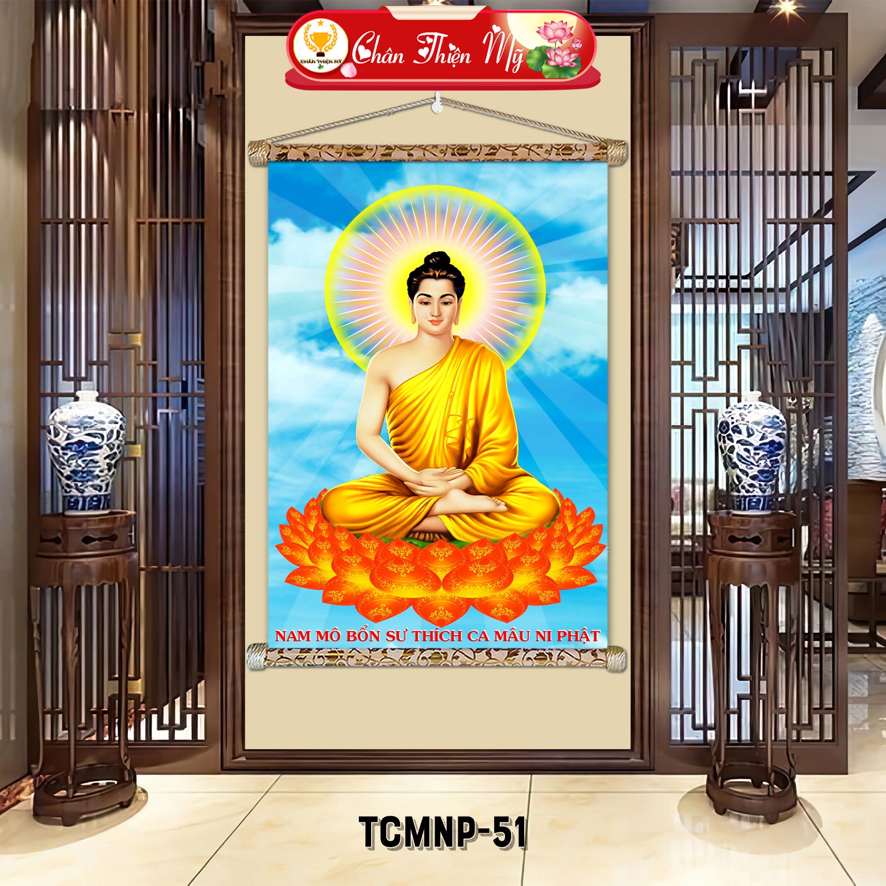 Sakyamuni buddha art wall painting printed in oil ink home decoration made Vietnam