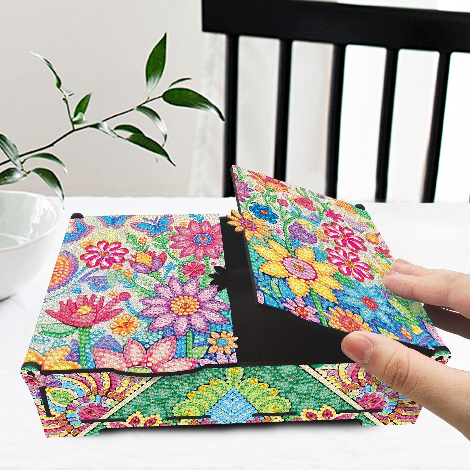 Flower DIY Kit 5D Diamond Art Painting Wooden Box for Women Dresser Table Decor