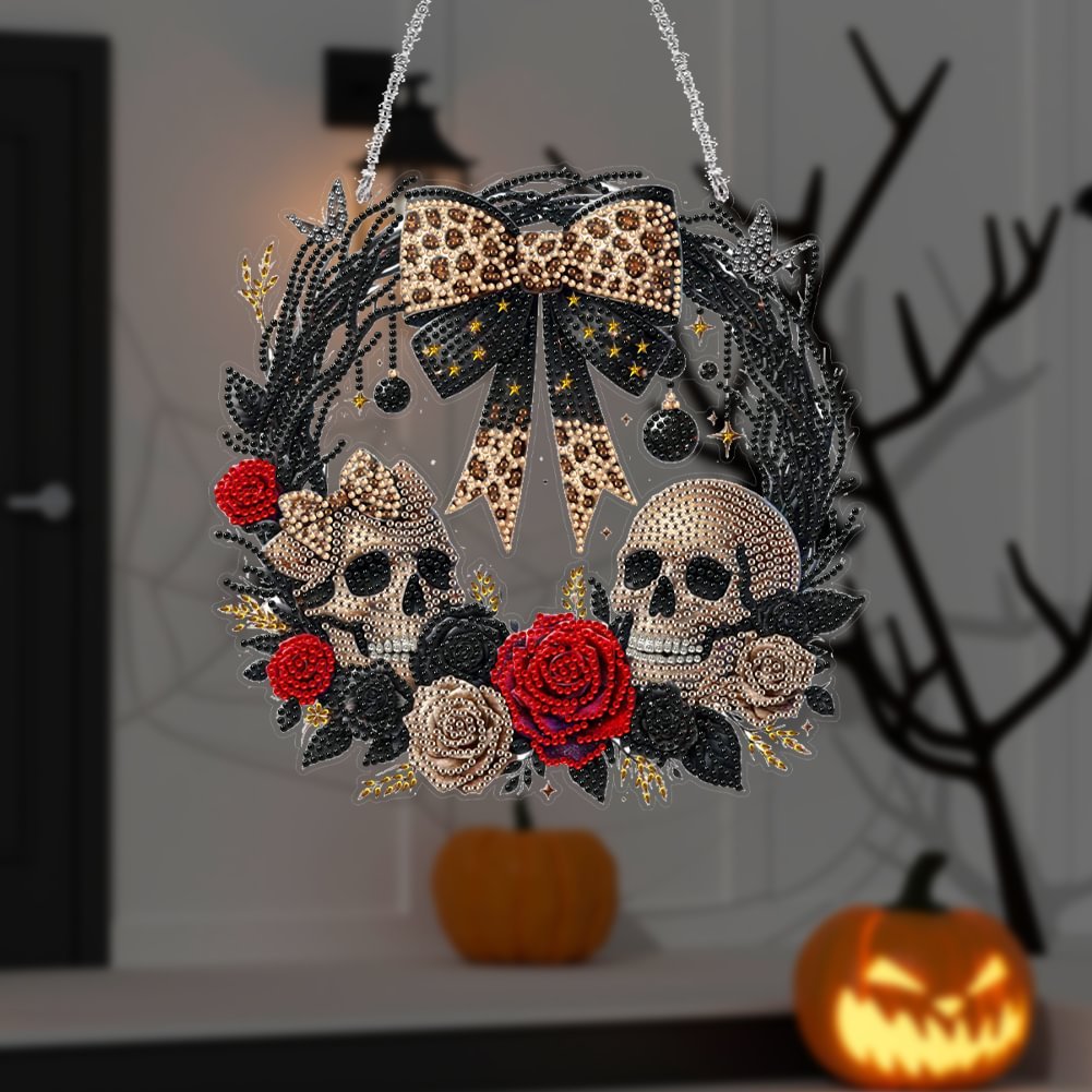 1PC DIY Acrylic Halloween Bow Flower Diamond Painting Pendant Special Shape 5D Diamond Painting Hanging Wall Wreath Ornament