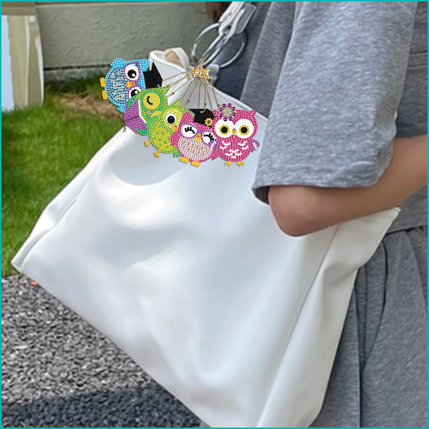 LS 5D Diamond Painting Keychain Christmas cartoon owl bird Key chain Set sea horse Handicraft Diamond Embroidery Keyring