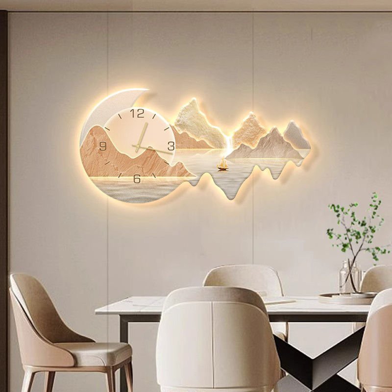 2024 New landscape painting wall clock wall decor home decor wall art LED light painting
