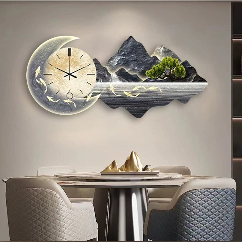 2024 New landscape painting wall clock wall decor home decor wall art LED light painting
