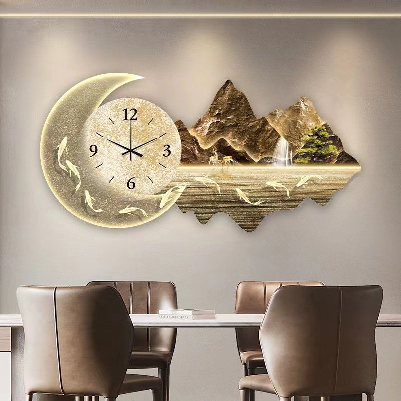 2024 New landscape painting wall clock wall decor home decor wall art LED light painting