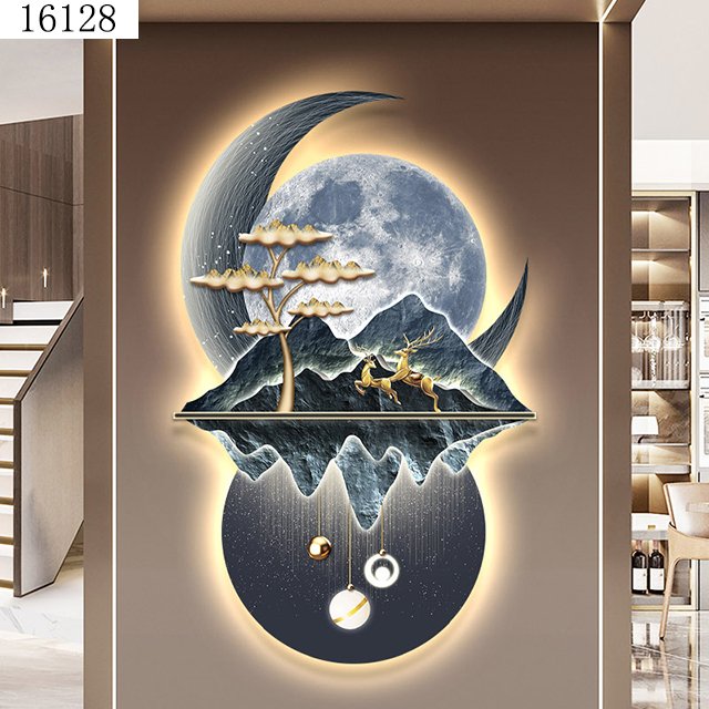 landscape Moon mural with light diamond painting laser engraving crystal porcelain painting wall art home decor