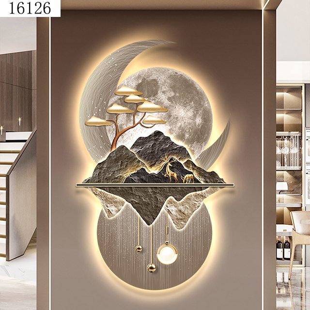 landscape Moon mural with light diamond painting laser engraving crystal porcelain painting wall art home decor