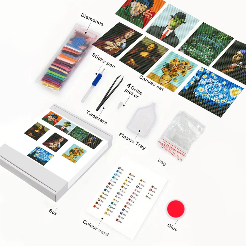 COOLEVE 8 Designs DIY Kids 5D Diamond Painting Kit Modern Mini Picture Art Box Beginner-Friendly Wall Plastic Printed Home Use