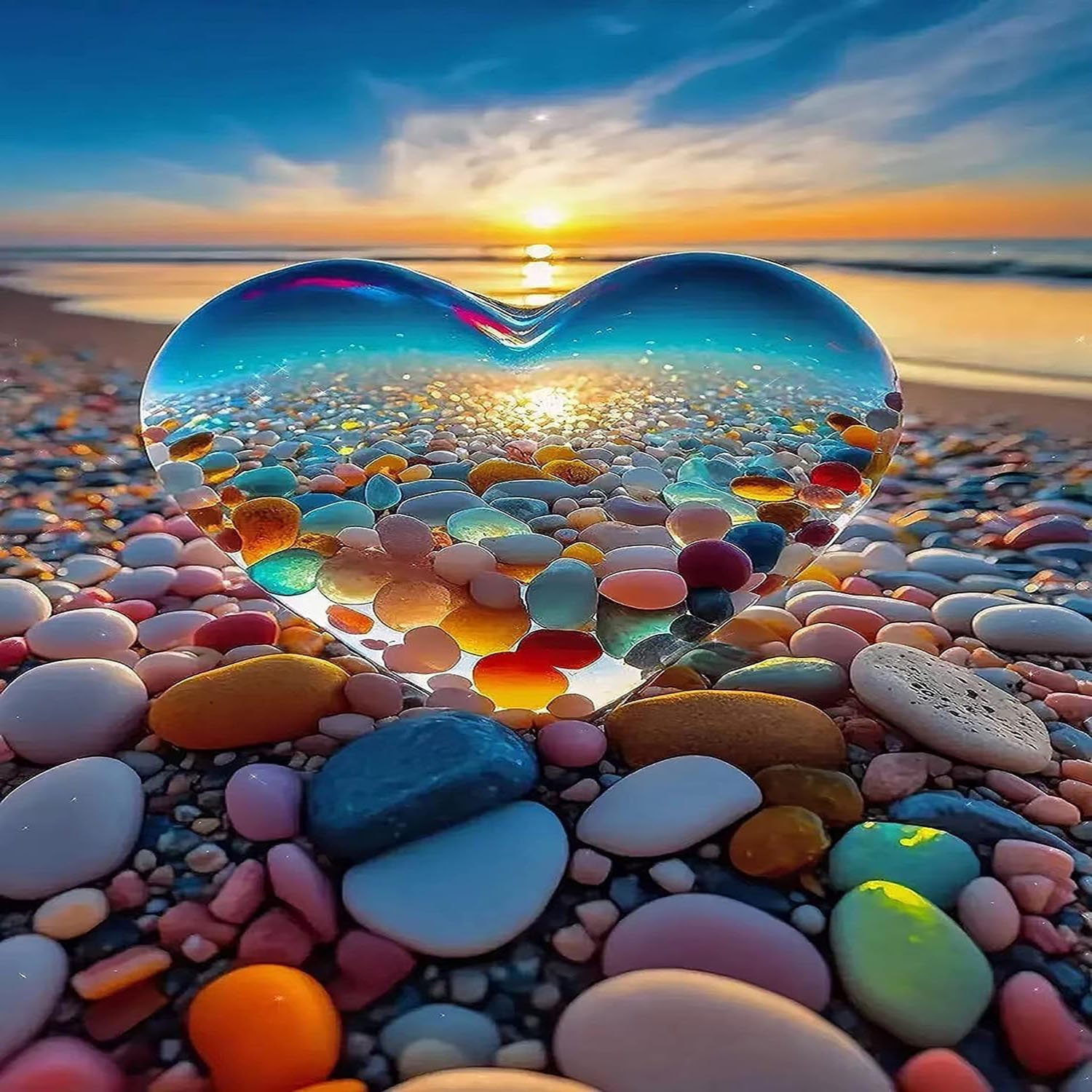 High Beauty Crystal Love Diamond Painting Dream Beach Diamond Painting Colorful Stone Diamond Painting 30*40cm