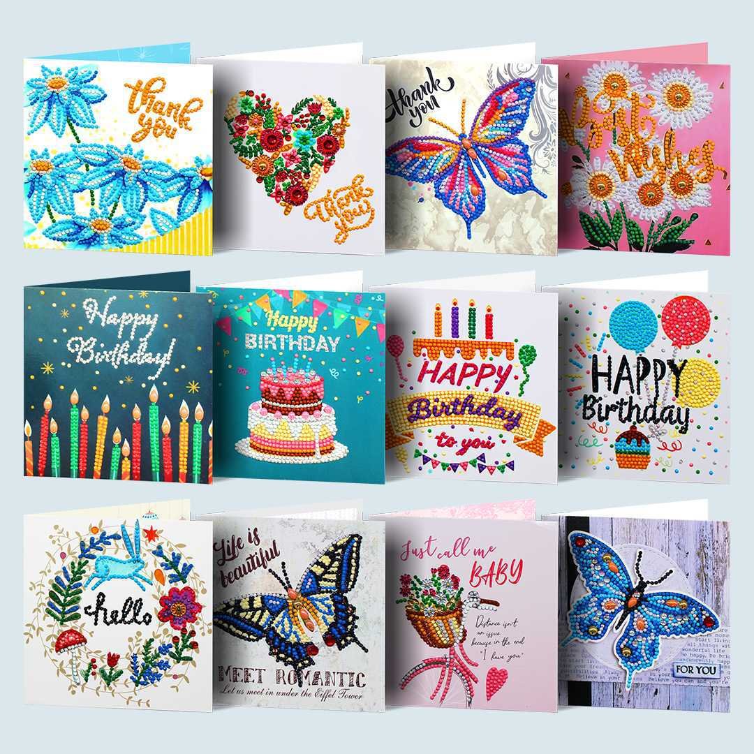 Flower 5D DIY Special Shaped Diamond Painting Greeting Cards for Birthday Thanksgiving Day
