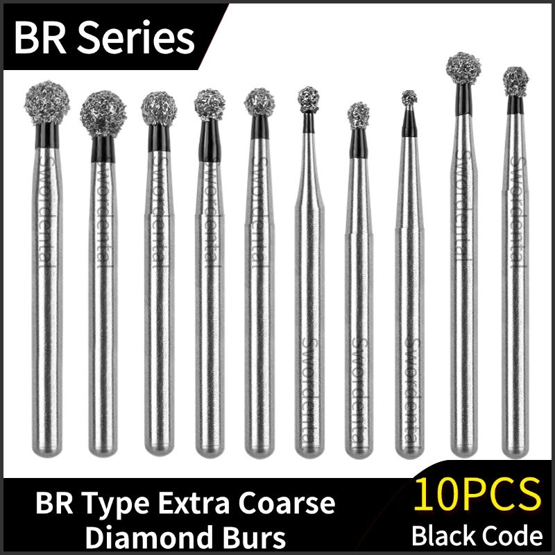 BR Type Dental Diamond Burs Drill Super Coarse Ball Round FG 1.6mm Polishing Teeth For High Speed Handpiece 10pcs/Pack