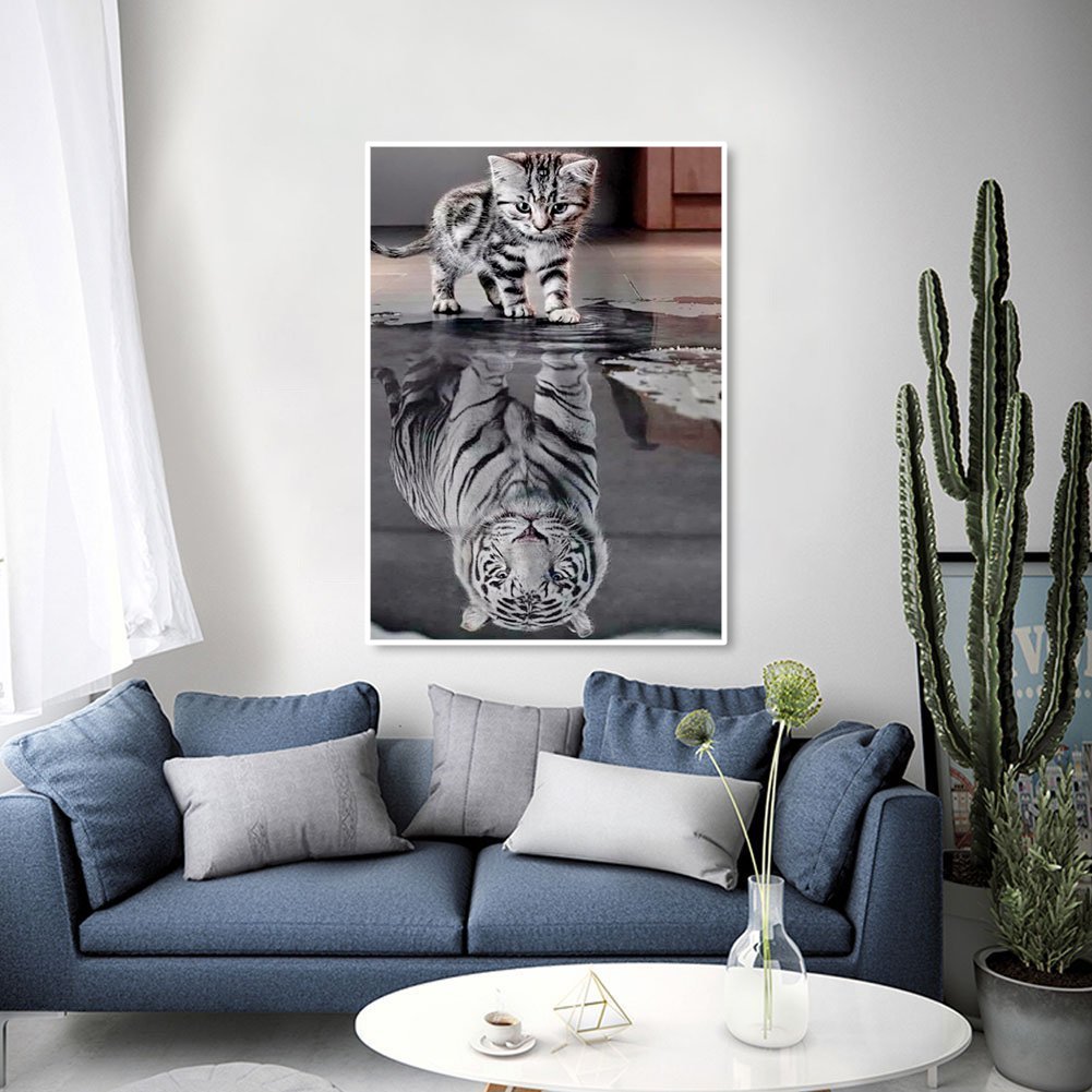 Cat Reflection Diamond Art Painting Animal Tiger 5D Diamond Painting DIY Full Drill Home Decoration Custom Own Picture Wholesale