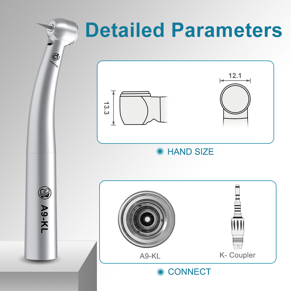 AI DENTAL AiKO Series A9-KL Dental High Speed Air Turbine Handpiece Optic Standard Head Stainless body Connect with K-Couplings