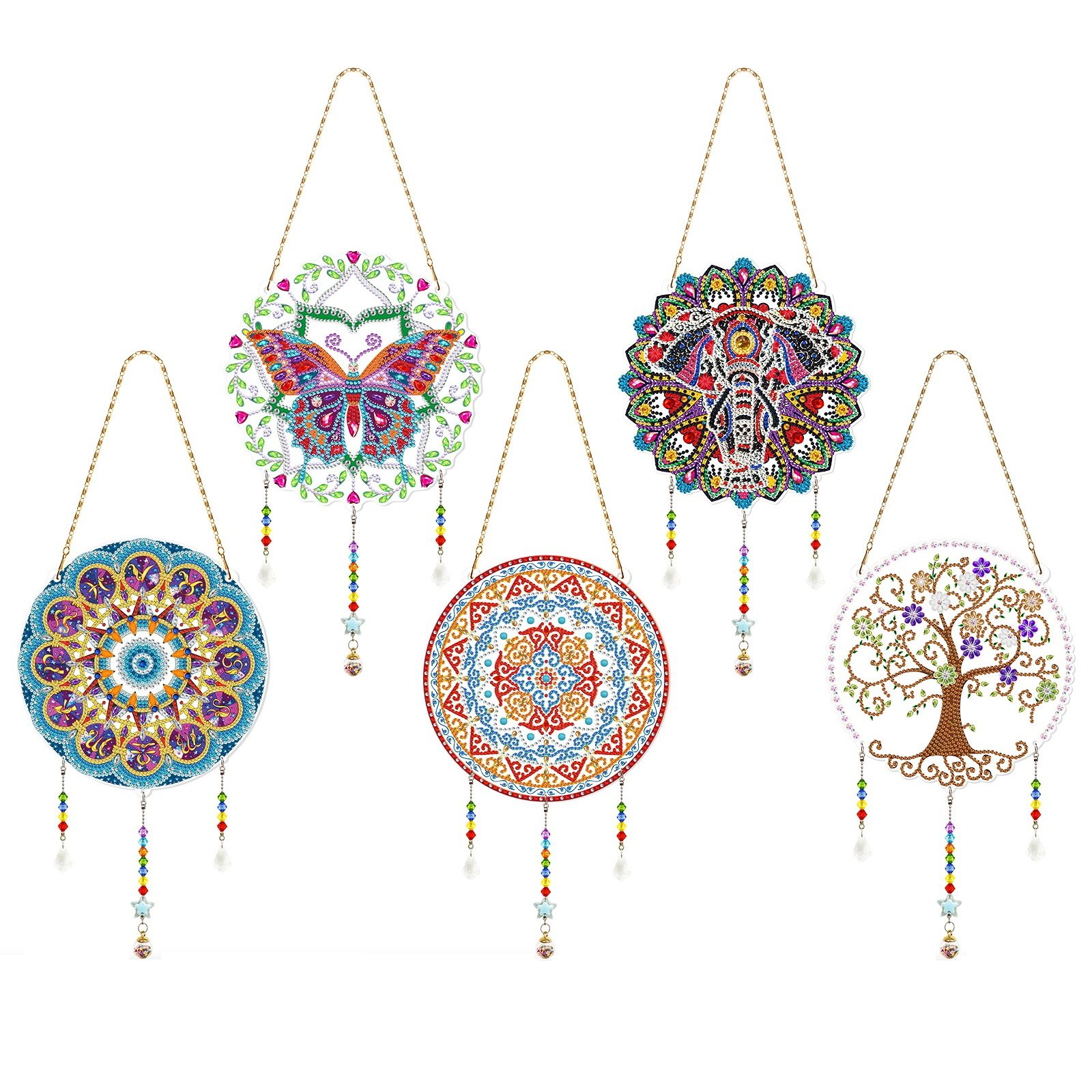 DIY Dotted Diamond Art Painting Wind Chime Kit Diamonds Dot Paintings Hanging Ornaments Christmas Diamond Painting Hangings