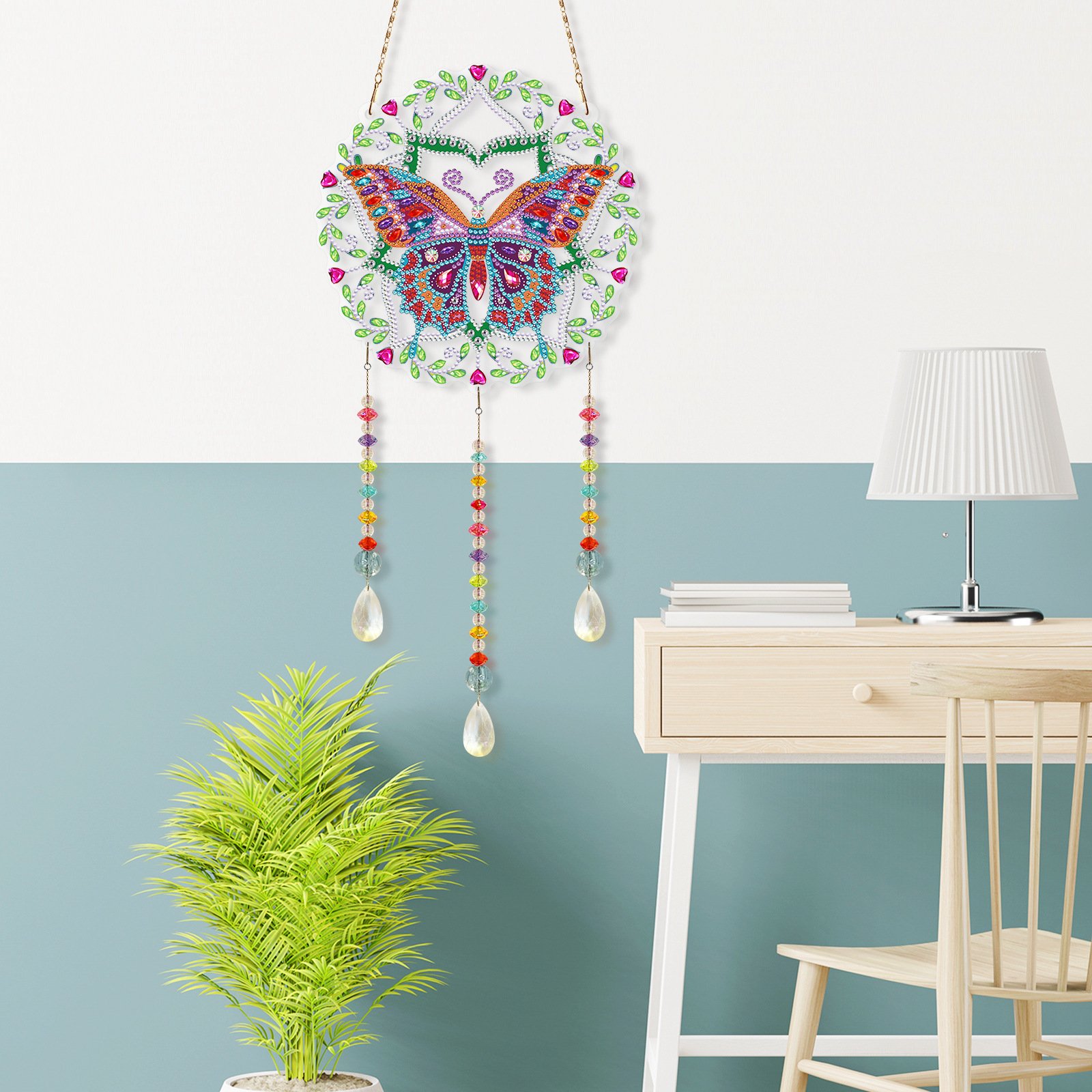 DIY Dotted Diamond Art Painting Wind Chime Kit Diamonds Dot Paintings Hanging Ornaments Christmas Diamond Painting Hangings