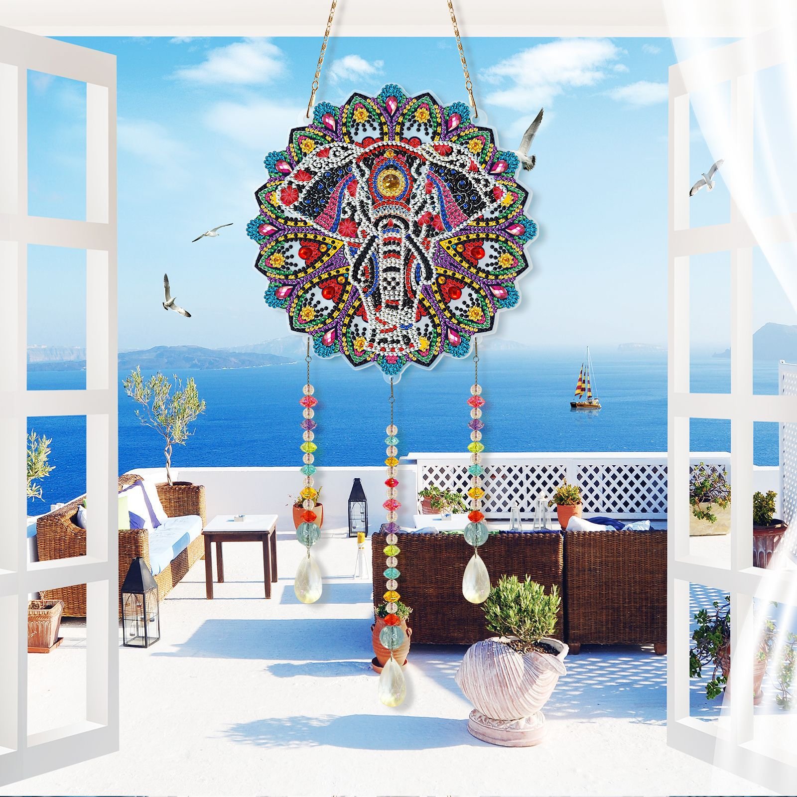DIY Dotted Diamond Art Painting Wind Chime Kit Diamonds Dot Paintings Hanging Ornaments Christmas Diamond Painting Hangings
