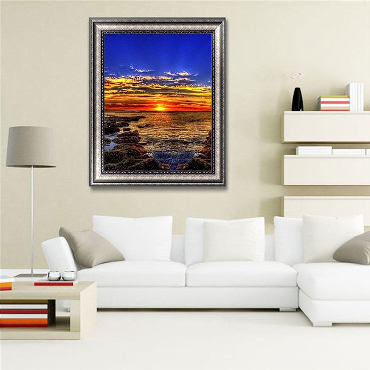 Wall Decoration Seascape Diy Diamond Art Sea Sun Rise Full Drill Canvas Diamond Painting For Home