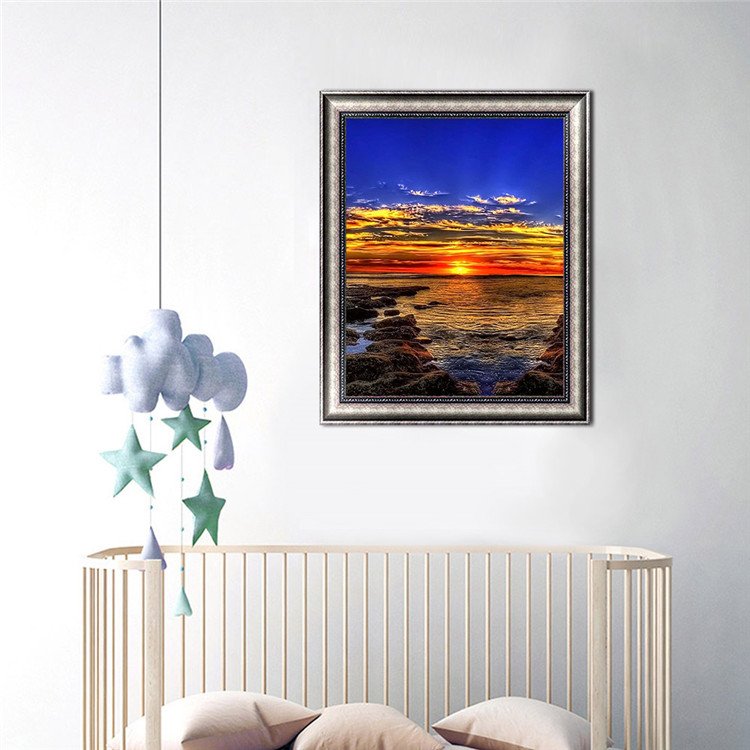 Wall Decoration Seascape Diy Diamond Art Sea Sun Rise Full Drill Canvas Diamond Painting For Home