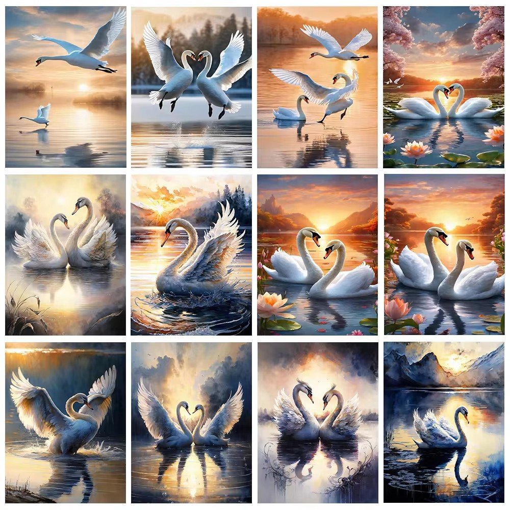 Rhinestone 5D DIY Diamond Painting Landscape Diamond Painting Swan For Gift Painting 5D Game Sunset For Living Room