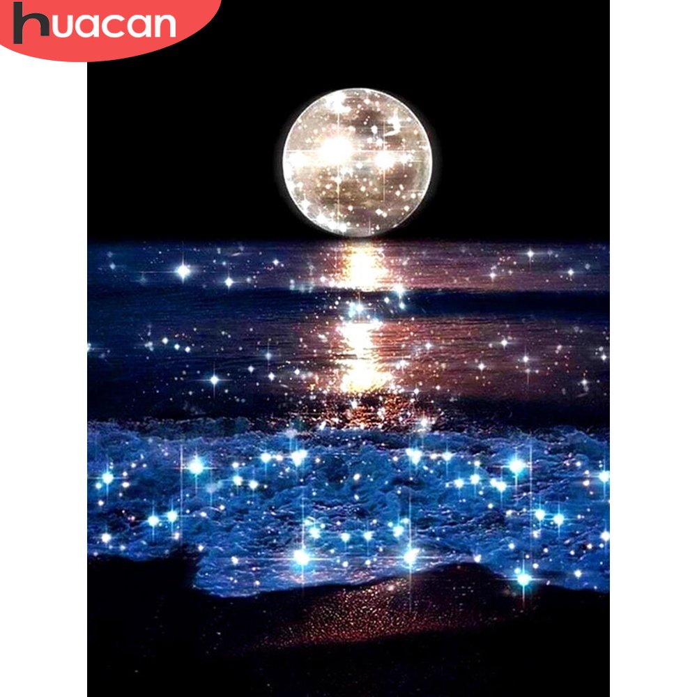 HUACAN 5D DIY Diamond Painting Full Round Square Landscape Moon rhinestones Diamond Embroidery Seaside Mosaic Decor