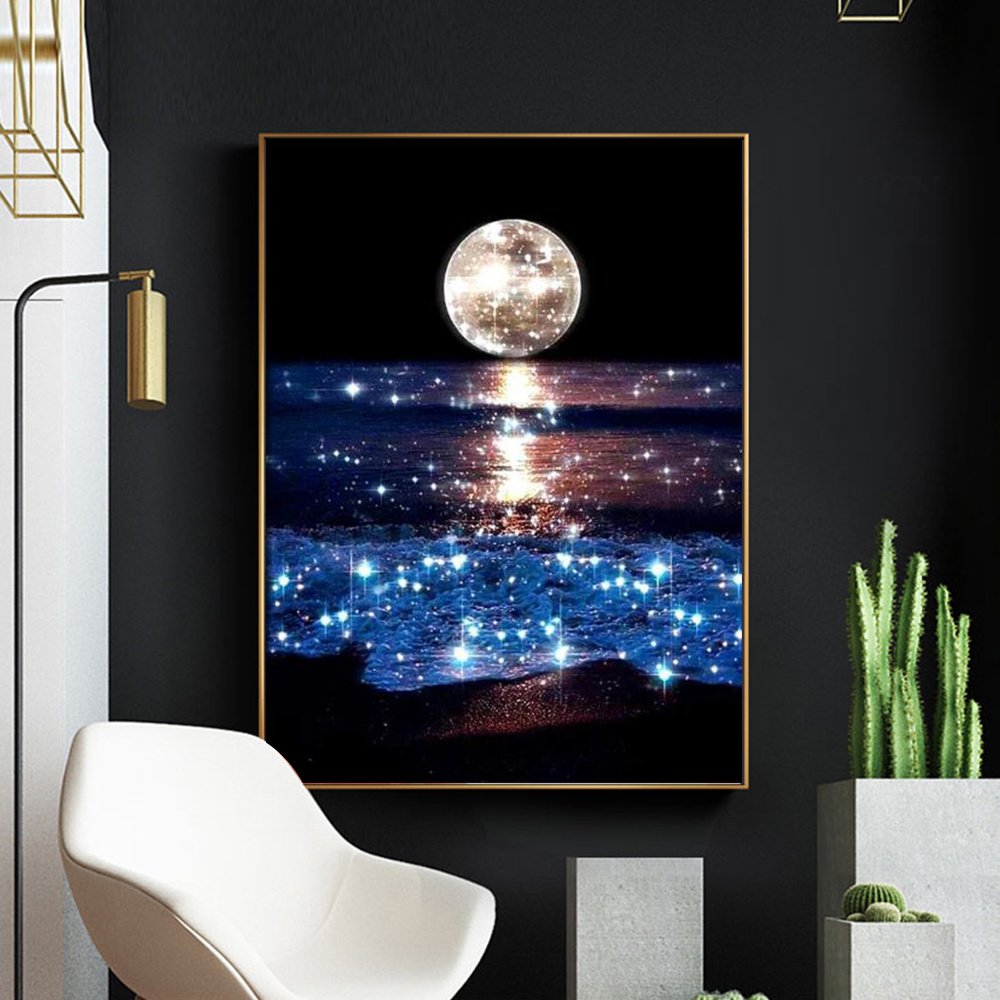 HUACAN 5D DIY Diamond Painting Full Round Square Landscape Moon rhinestones Diamond Embroidery Seaside Mosaic Decor