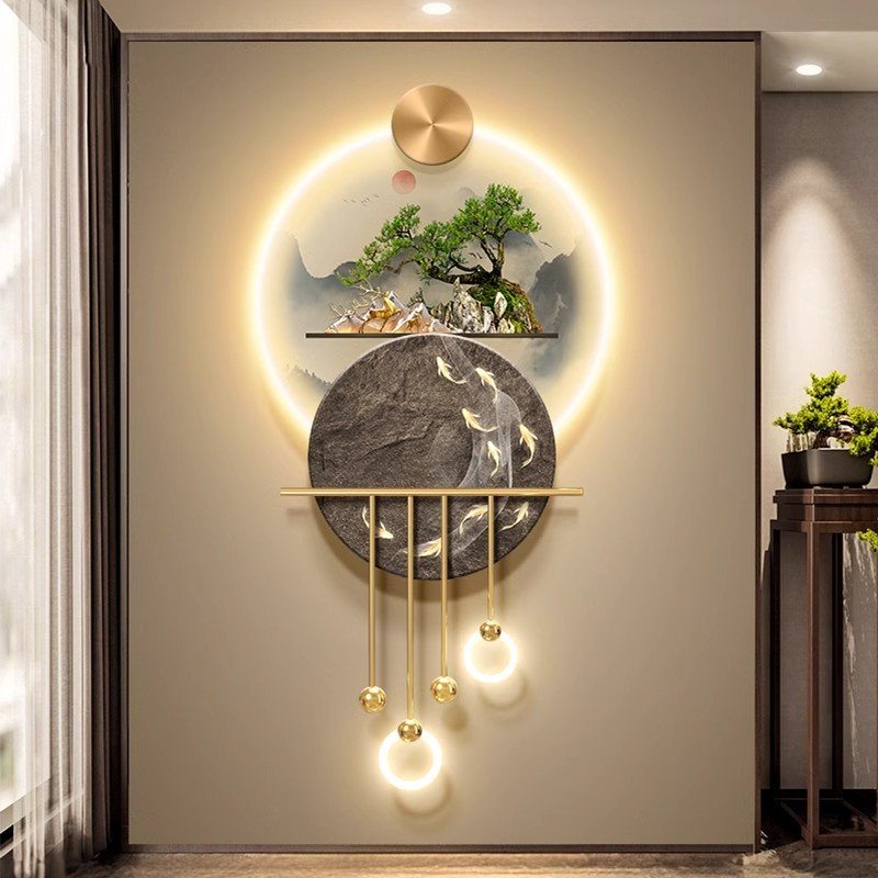 landscape wall arts and paintings with LED lights home decorUV print crystal painting with golden Metal 3D wall decoration light