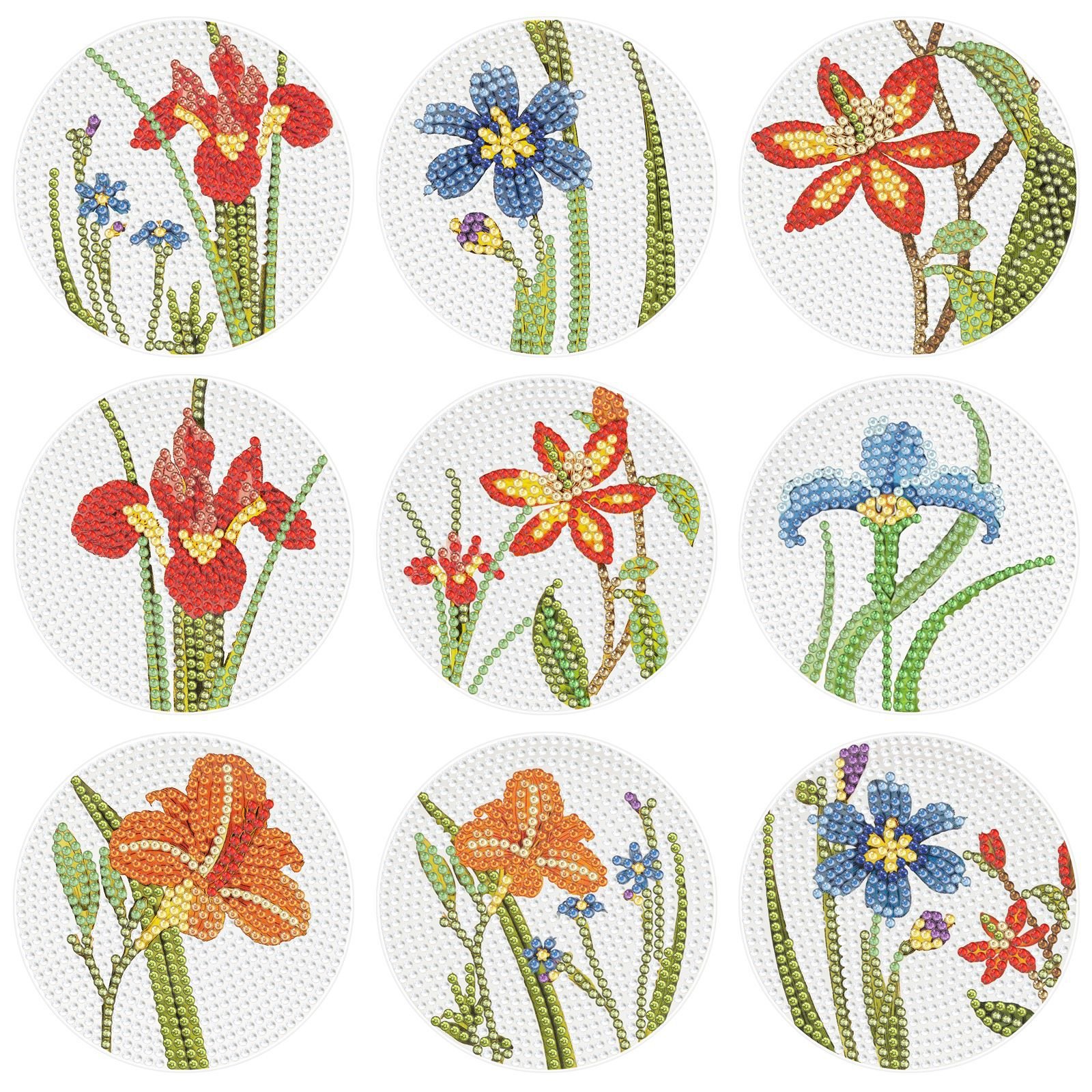 9PCS Custom Diamond Painting Coasters Flowers DIY Diamond Gem Cup Mat Cartoon Crystal Art Gifts