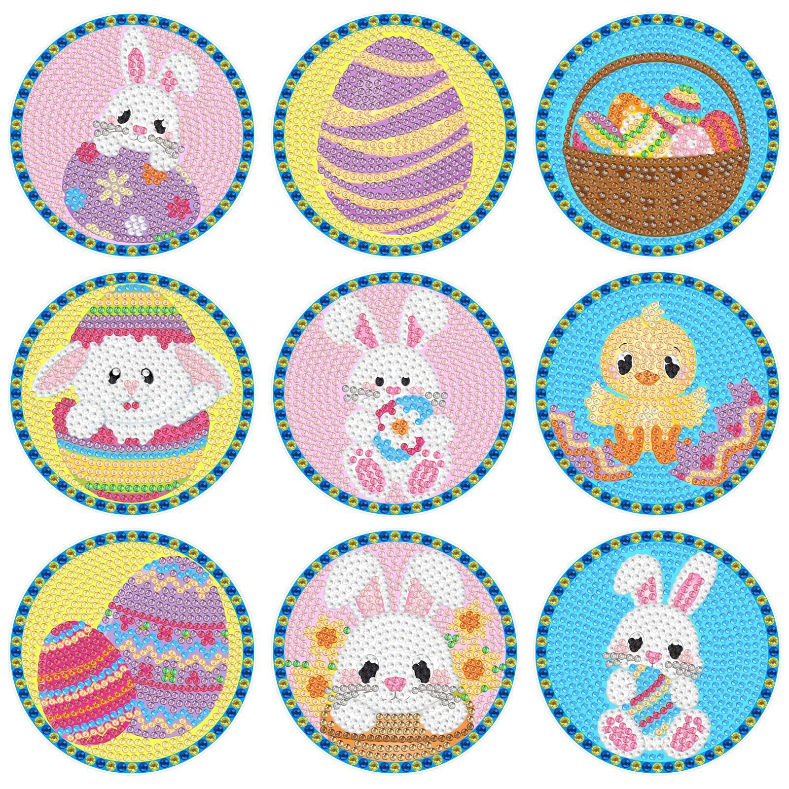 9PCS Custom Diamond Painting Coasters Flowers DIY Diamond Gem Cup Mat Cartoon Crystal Art Gifts