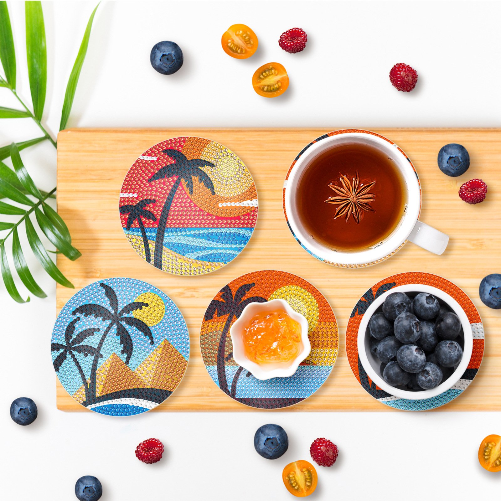 9PCS Custom Diamond Painting Coasters Flowers DIY Diamond Gem Cup Mat Cartoon Crystal Art Gifts