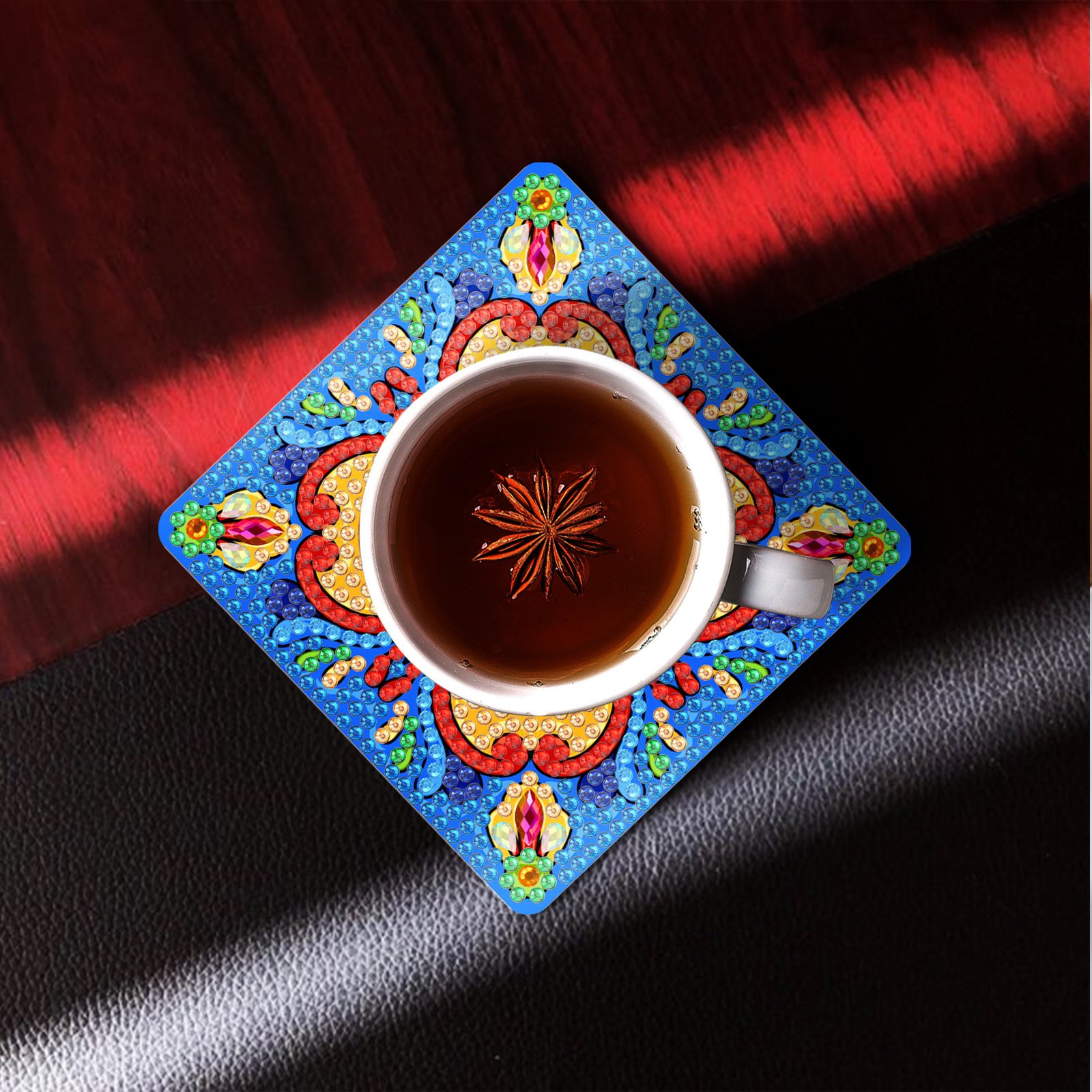 9PCS Custom Diamond Painting Coasters Flowers DIY Diamond Gem Cup Mat Cartoon Crystal Art Gifts