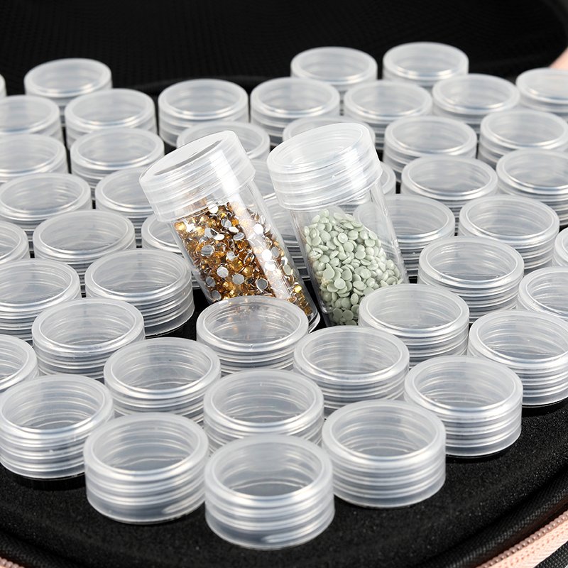60 Pcs Heart-shaped Diamond Painting Storage Case Round Square Drill Crystal Beads Storage Bottles Round Portable Bag