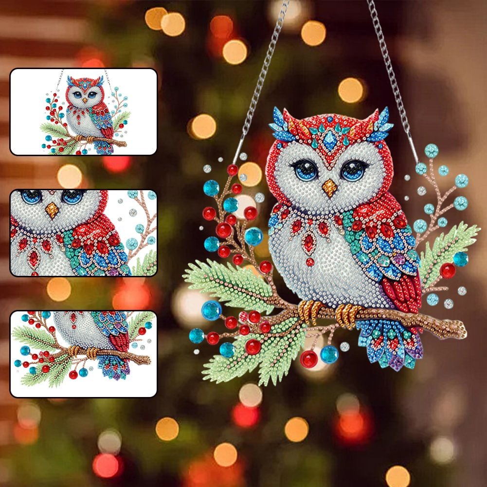Wholesale DIY Owl Christmas Decor Diamond Painting Hanging Ornament Special Shaped 5D Acrylic Diamond Painting Irregular Pendant