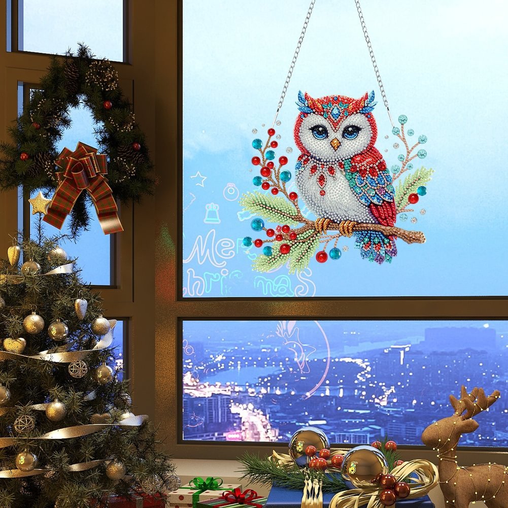 Wholesale DIY Owl Christmas Decor Diamond Painting Hanging Ornament Special Shaped 5D Acrylic Diamond Painting Irregular Pendant