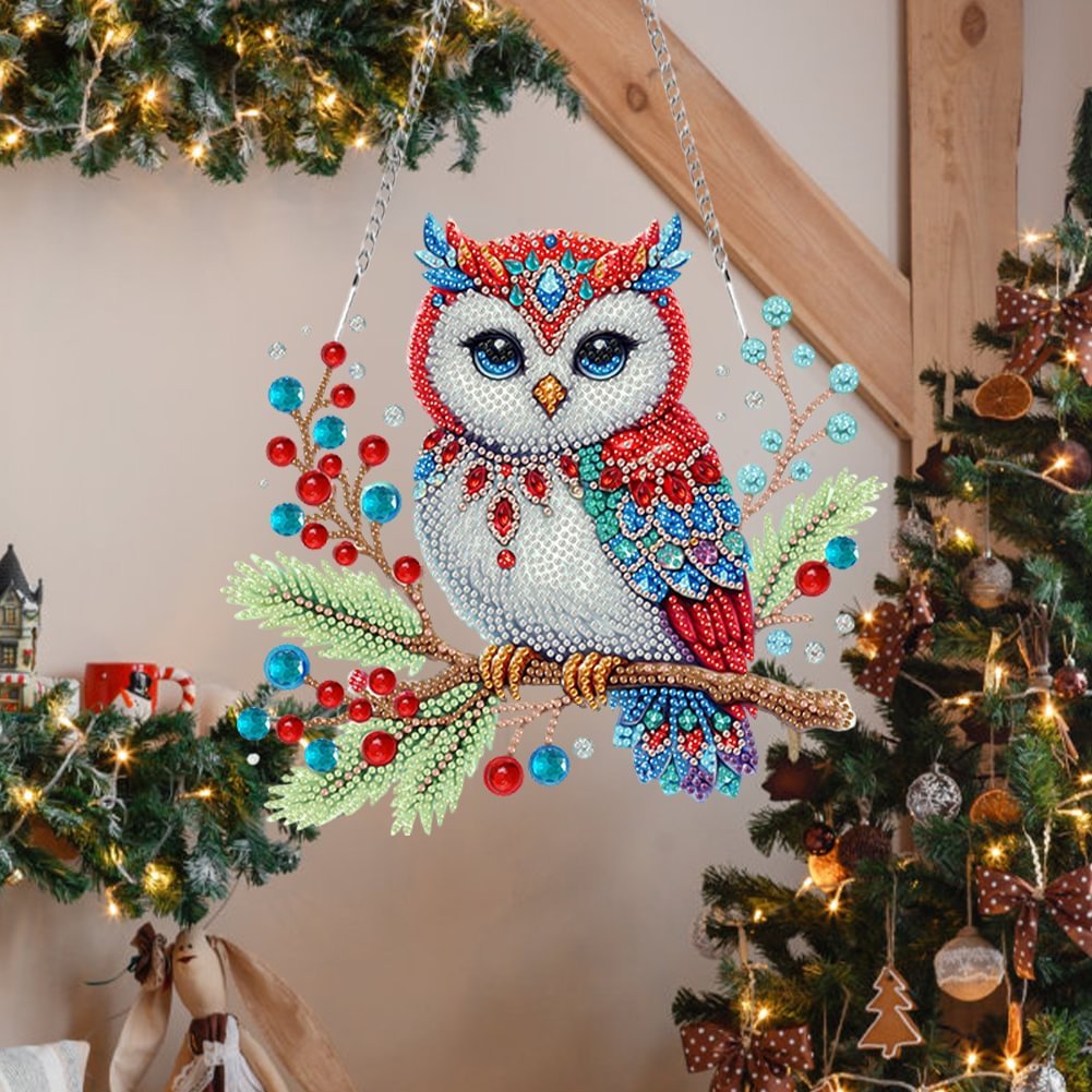 Wholesale DIY Owl Christmas Decor Diamond Painting Hanging Ornament Special Shaped 5D Acrylic Diamond Painting Irregular Pendant