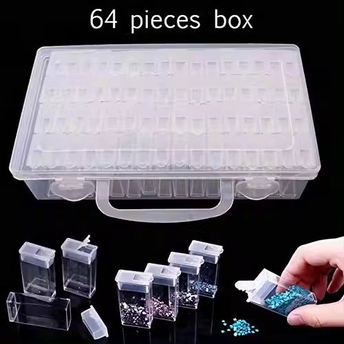 DIY Art Craft Jewelry Storage Containers 64 Grids Label Stickers Transparent Mini Plastic Diamond Painting Boxes Nail Storage