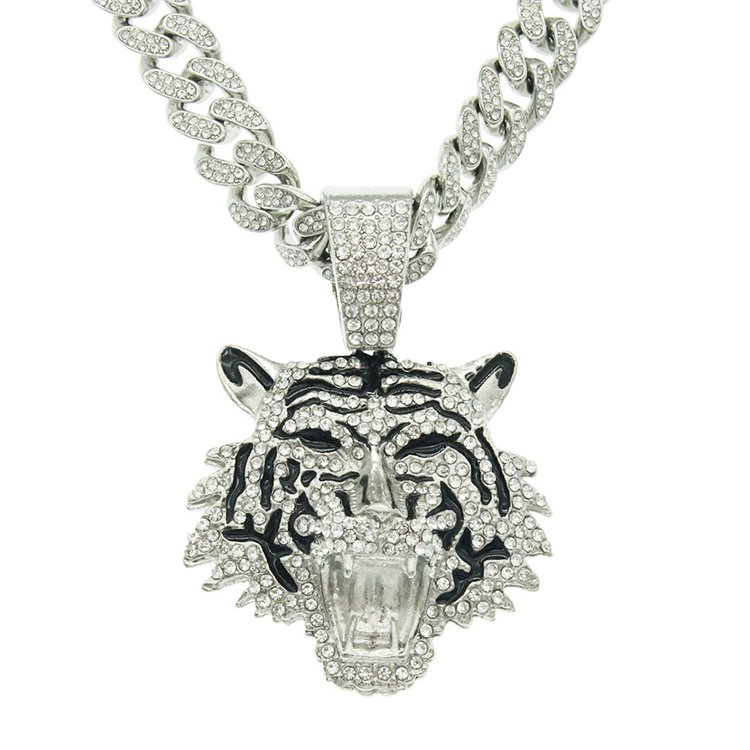 European and American Full of diamond painting gas guzzler head pendant Cuban chain necklace trendy nightclub men's necklace