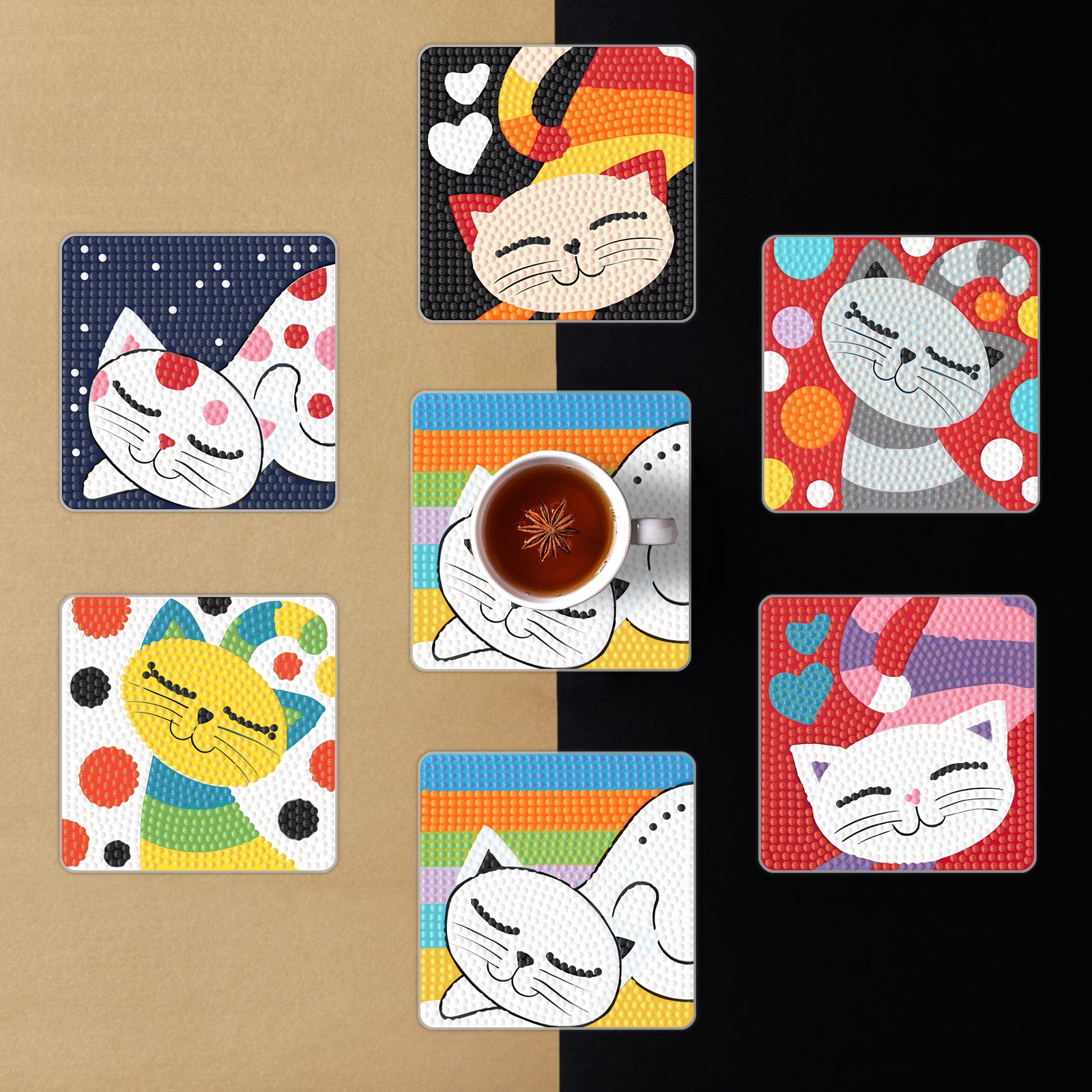 6 Pcs Square Diamond Painting Art Coasters Small Diamond Painting Kits DIY Crafts for Adults