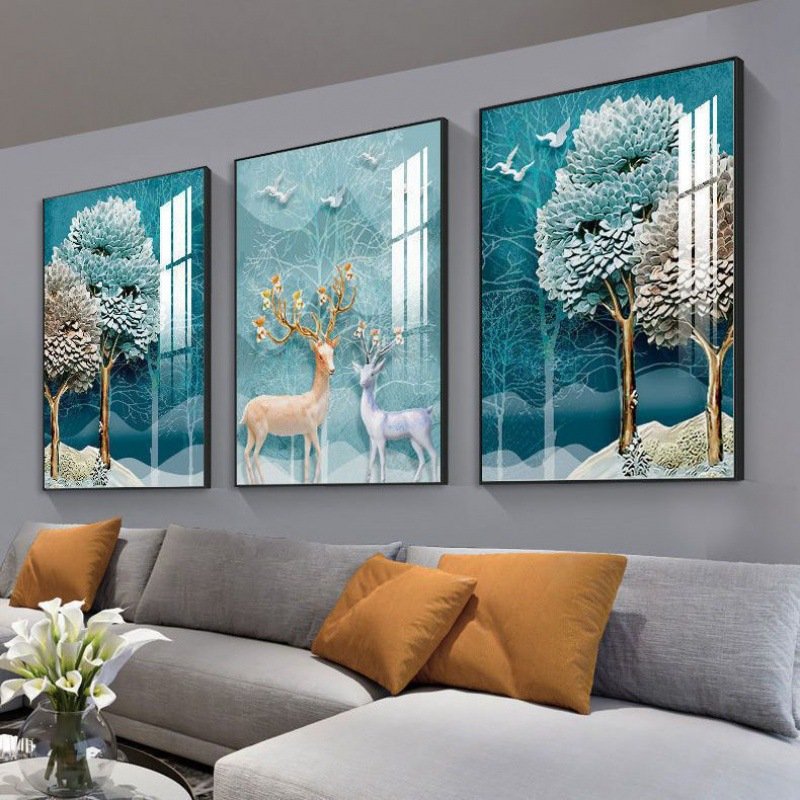 Living Room Decoration Wall Hanging 3pcs/set Frame Crystal Porcelain Diamond Triptych crystal glass art glass painting peacock