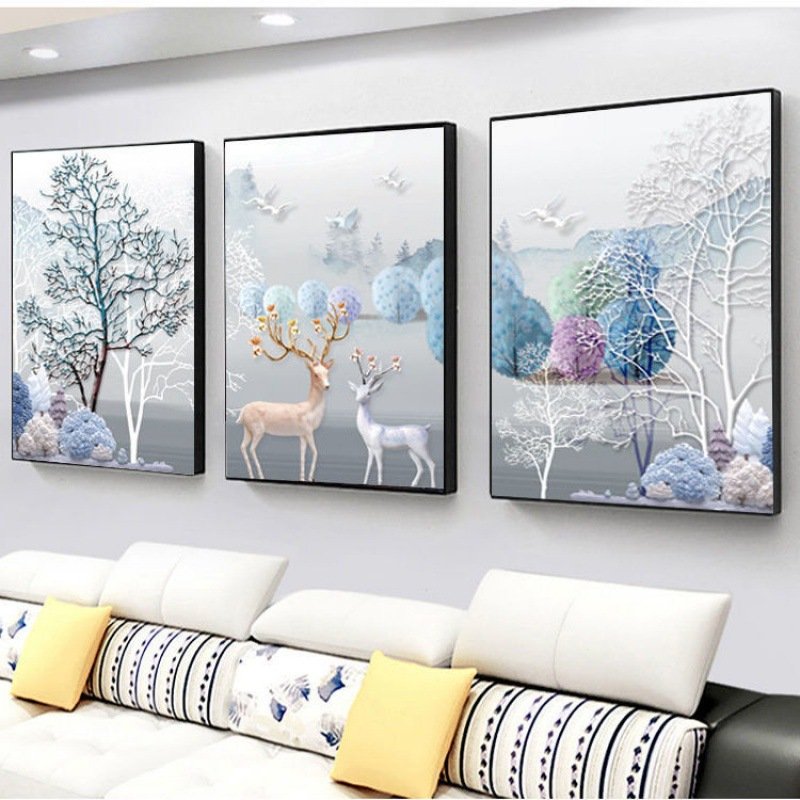 Living Room Decoration Wall Hanging 3pcs/set Frame Crystal Porcelain Diamond Triptych crystal glass art glass painting peacock
