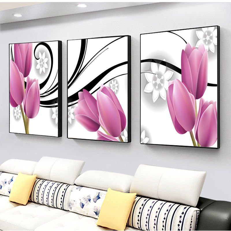 Living Room Decoration Wall Hanging 3pcs/set Frame Crystal Porcelain Diamond Triptych crystal glass art glass painting peacock
